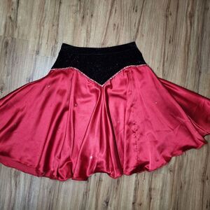 Geneva Velvet & Satin Rhinestone Dance Skirt – Black/Red  Size Small 24.5" Waist